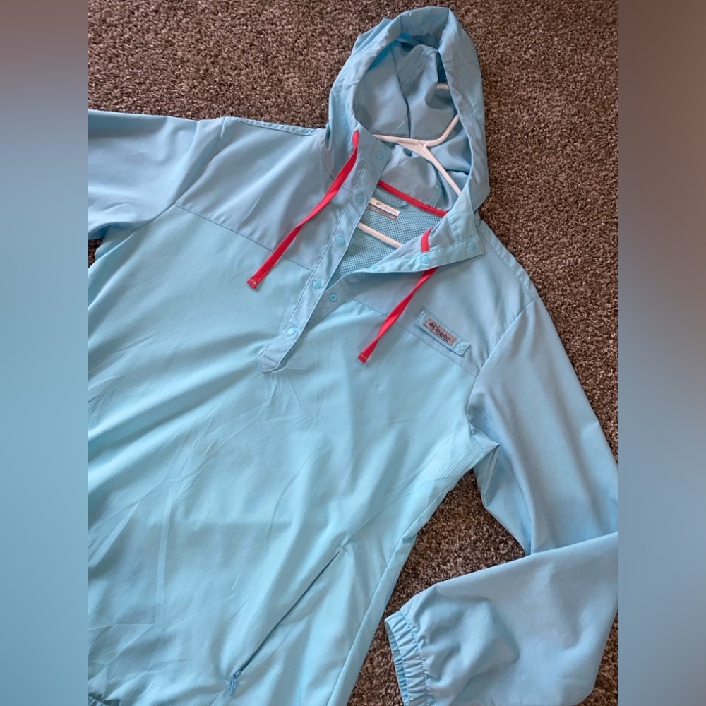Columbia Aqua Pullover Windbreaker with Coral Drawcords K - Picture 3 of 3